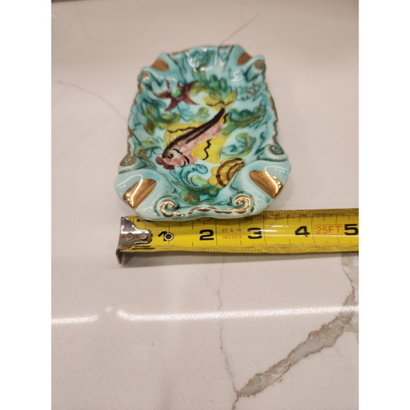 Vintage‎ Cerart Monaco Fish Ashtray Hand Painted Seascape Seashells Gold Accents - Picture 9 of 9